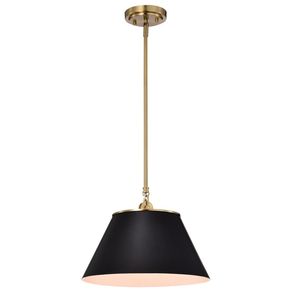 1 Light Vintage Brass Black Shade Medium Pendant Light Fixture 1