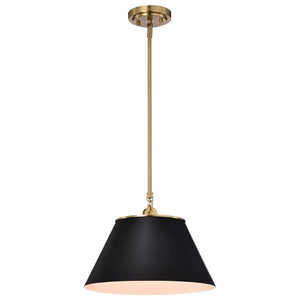 1 Light Vintage Brass Black Shade Medium Pendant Light Fixture 1