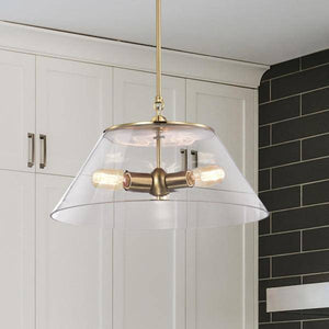 3 Light Vintage Brass Clear Shade Large Pendant Light Fixture 2