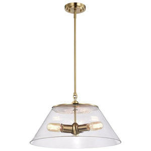 3 Light Vintage Brass Clear Shade Large Pendant Light Fixture 1