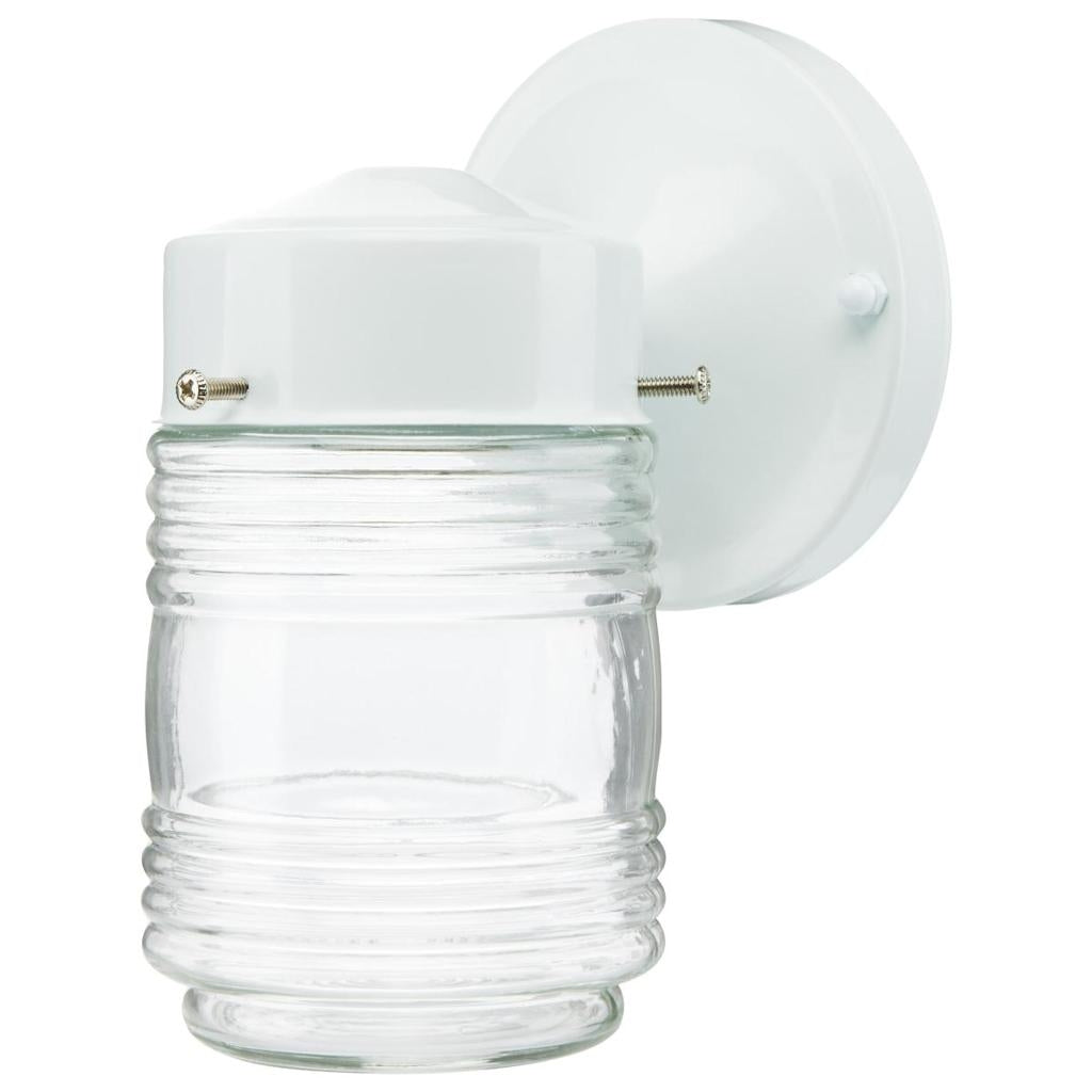 1 Lamp 120 volt White Clear Ribbed Glass Outdoor White Mason Jar Light Fixture 1