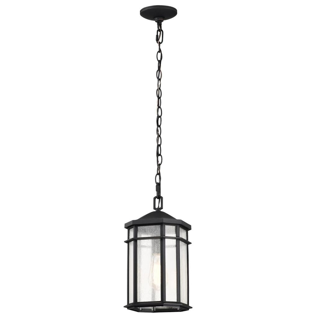 1 Lamp 14.5" 120 volt Matte Black Clear Seeded Glass Outdoor Hanging Lantern Light Fixture 1