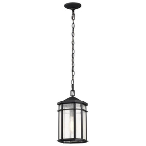 1 Lamp 14.5" 120 volt Matte Black Clear Seeded Glass Outdoor Hanging Lantern Light Fixture 1