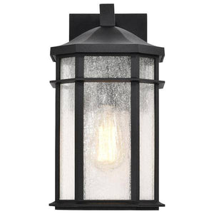1 Lamp 14" 120 volt Clear Seeded Glass Matte Black Outdoor Wall Lantern Light Fixture 2