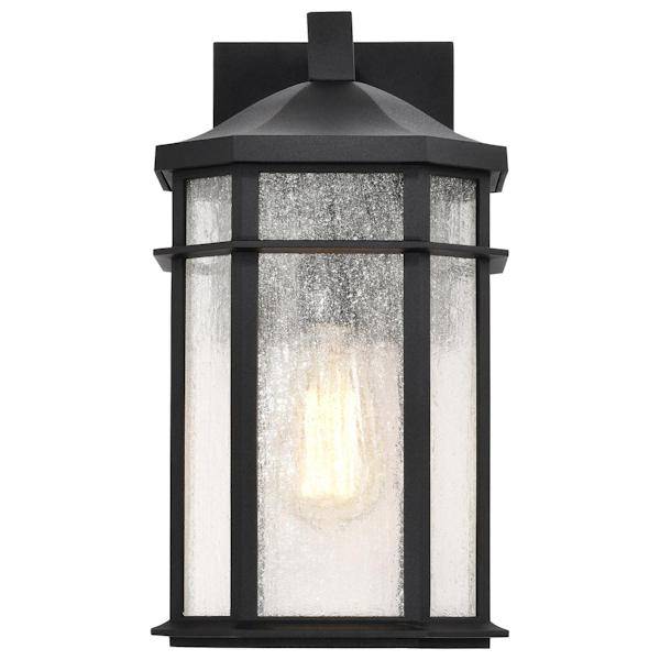1 Lamp 14" 120 volt Clear Seeded Glass Matte Black Outdoor Wall Lantern Light Fixture 2