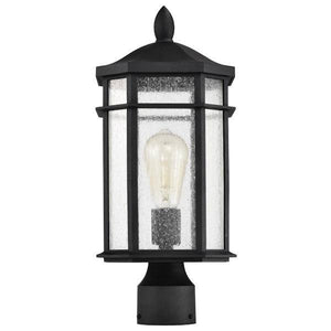 1 Lamp 18" 120 volt Matte Black Clear Seeded Glass Outdoor Post Lantern Light Fixture 2