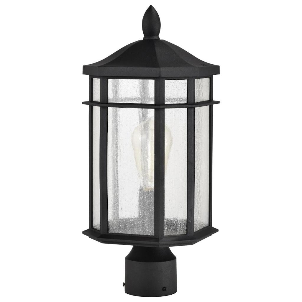1 Lamp 18" 120 volt Matte Black Clear Seeded Glass Outdoor Post Lantern Light Fixture 1