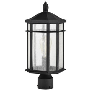 1 Lamp 18" 120 volt Matte Black Clear Seeded Glass Outdoor Post Lantern Light Fixture 1