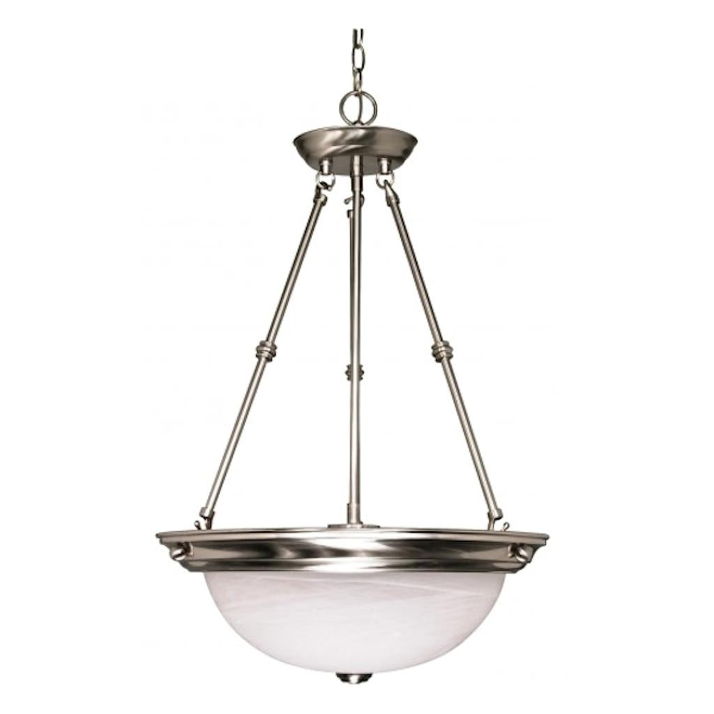 3 Light Brushed Nickel Alabaster Glass Shade Pendant Light Fixture 1