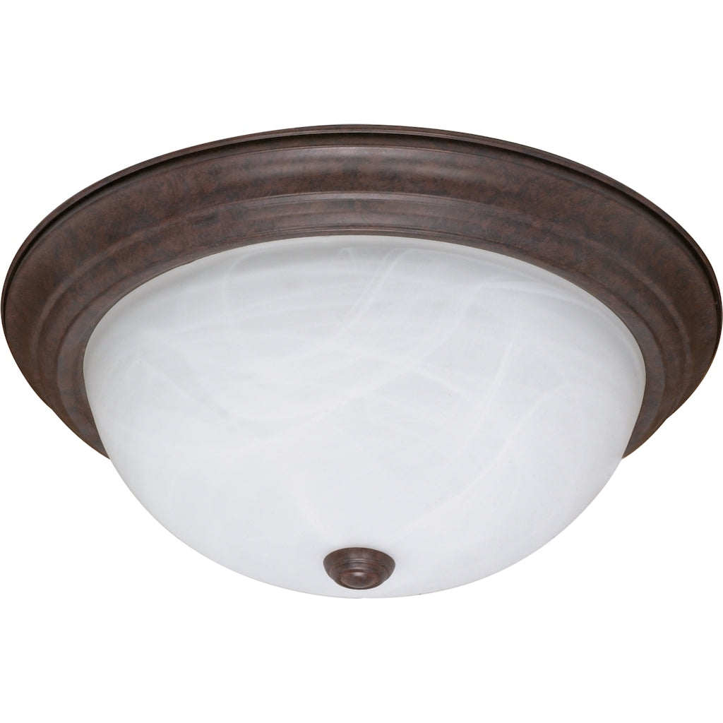 3 Light 15" Round Old Bronze Alabaster Glass Shade Ceiling Light Fixture 1