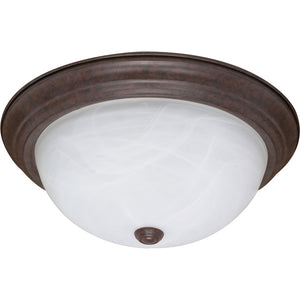 3 Light 15" Round Old Bronze Alabaster Glass Shade Ceiling Light Fixture 1