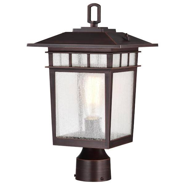1 Light 16" 120 volt Rustic Bronze Seeded Glass Outdoor Post Top Lantern Light Fixture 2