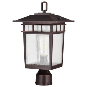 1 Light 16" 120 volt Rustic Bronze Seeded Glass Outdoor Post Top Lantern Light Fixture 1