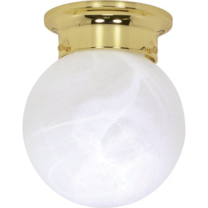 1 Light Polished Brass Alabaster Glass Ball Shade Ceiling Light Fixture 1