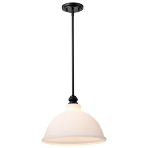 14" 1 Light 120 volt Matte Black Satin White Glass Pendant Light Fixture 2