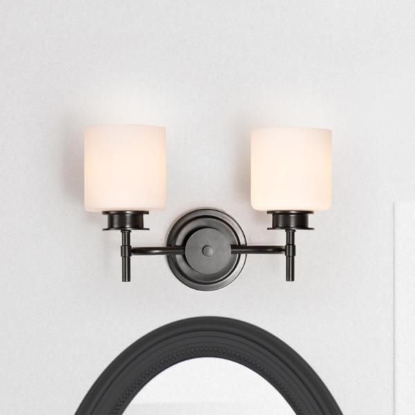2 Light 120 volt Gun Metal Satin White Glass Vanity Light Fixture 3