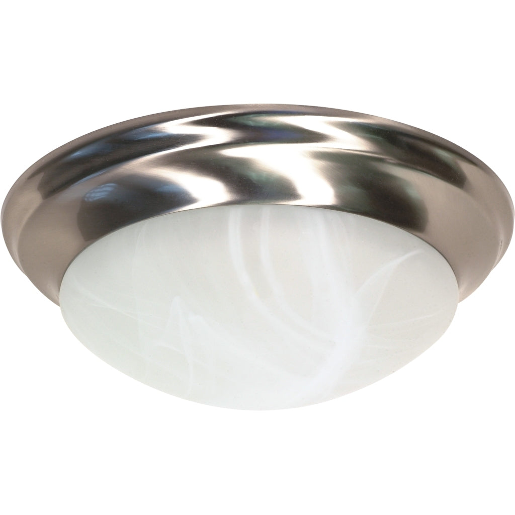 2 Light 14" Round Brushed Nickel Alabaster Glass Dome Shade Twist and Lock Ceiling Light Fixture 1