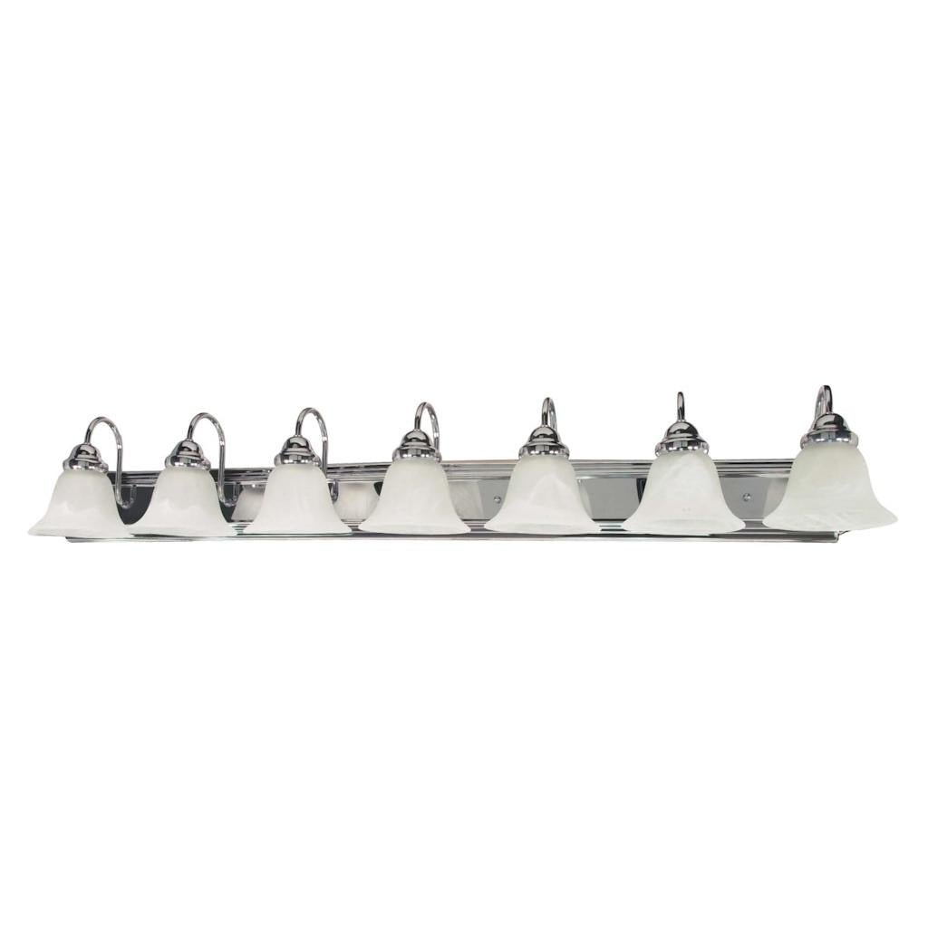 7 Light Polished Chrome Alabaster Glass Bell Shades Vanity Light Fixture 1