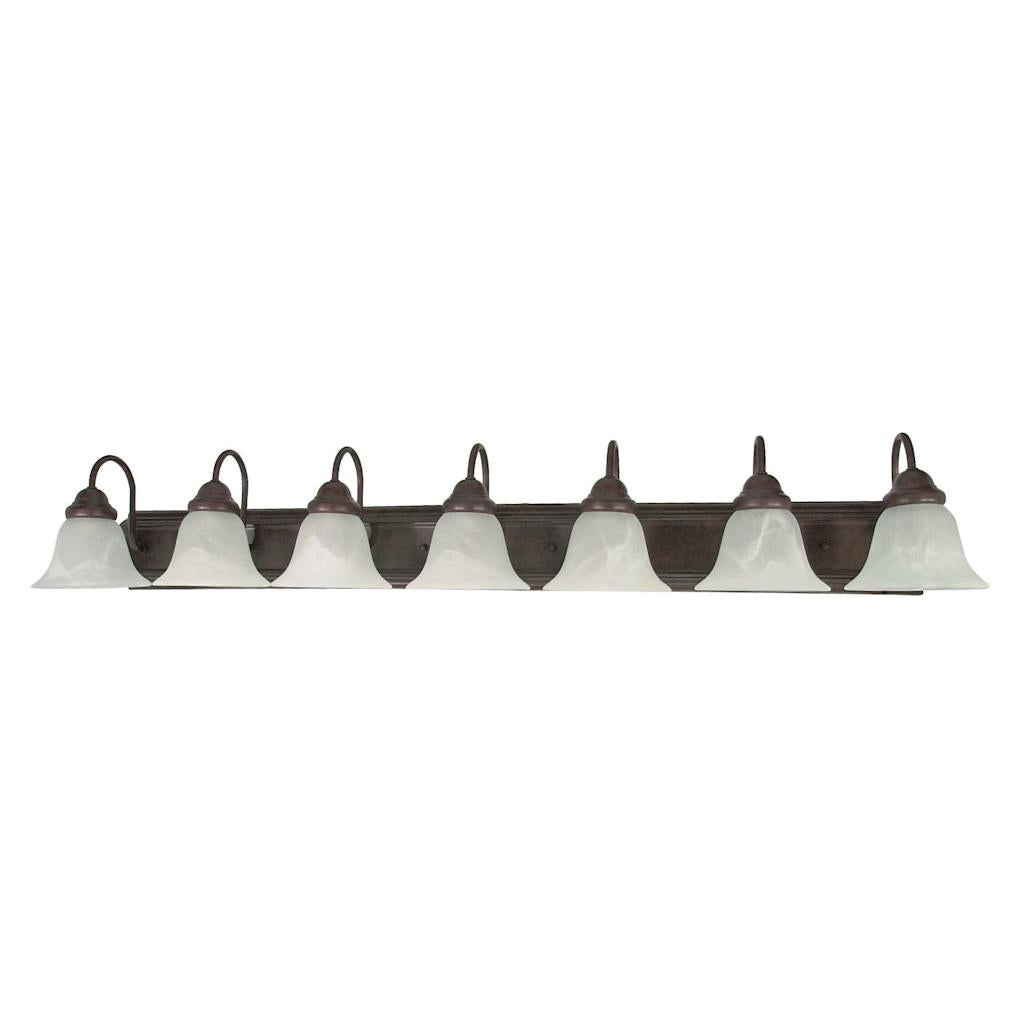 7 Light Old Bronze Alabaster Glass Bell Shades Vanity Light Fixture 1
