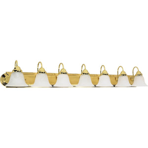 7 Light Polished Brass Alabaster Glass Bell Shades Vanity Light Fixture 1