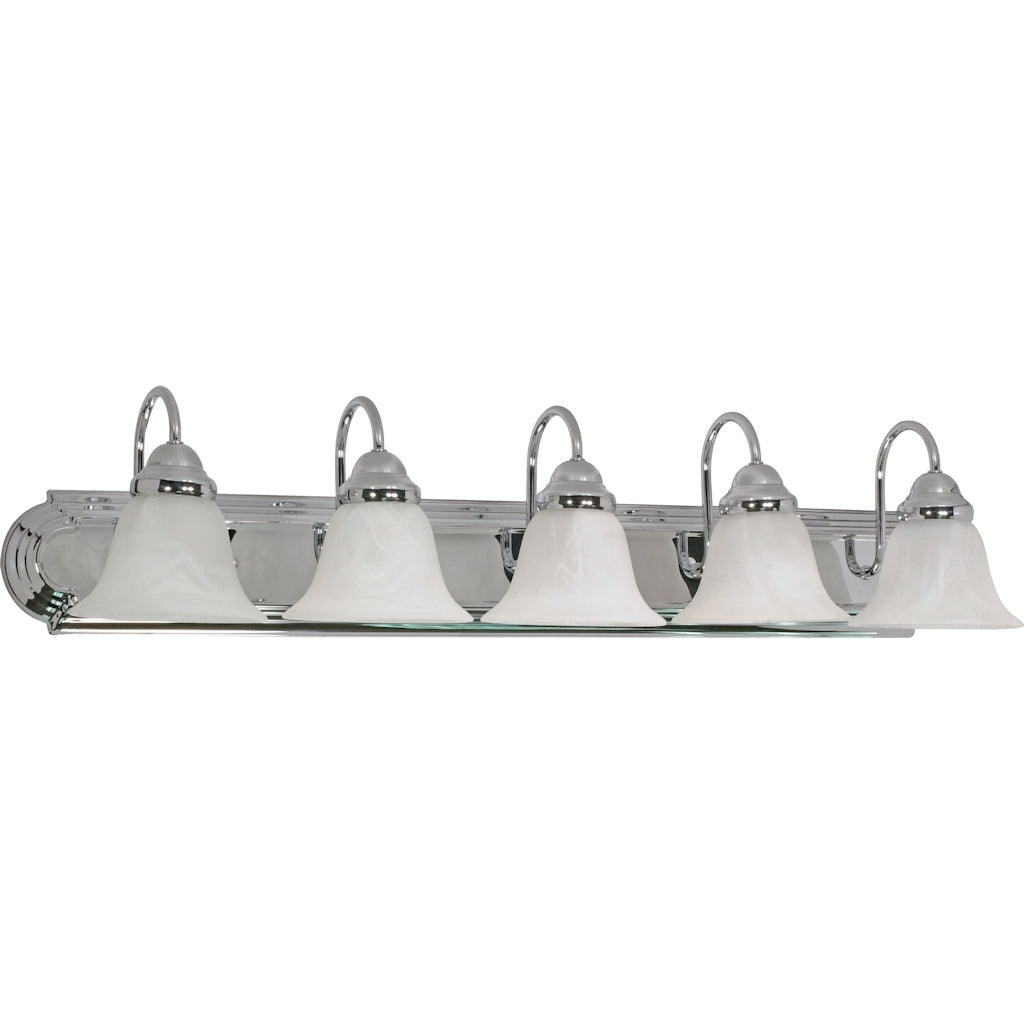 5 Light Polished Chrome Alabaster Glass Bell Shades Vanity Light Fixture 1