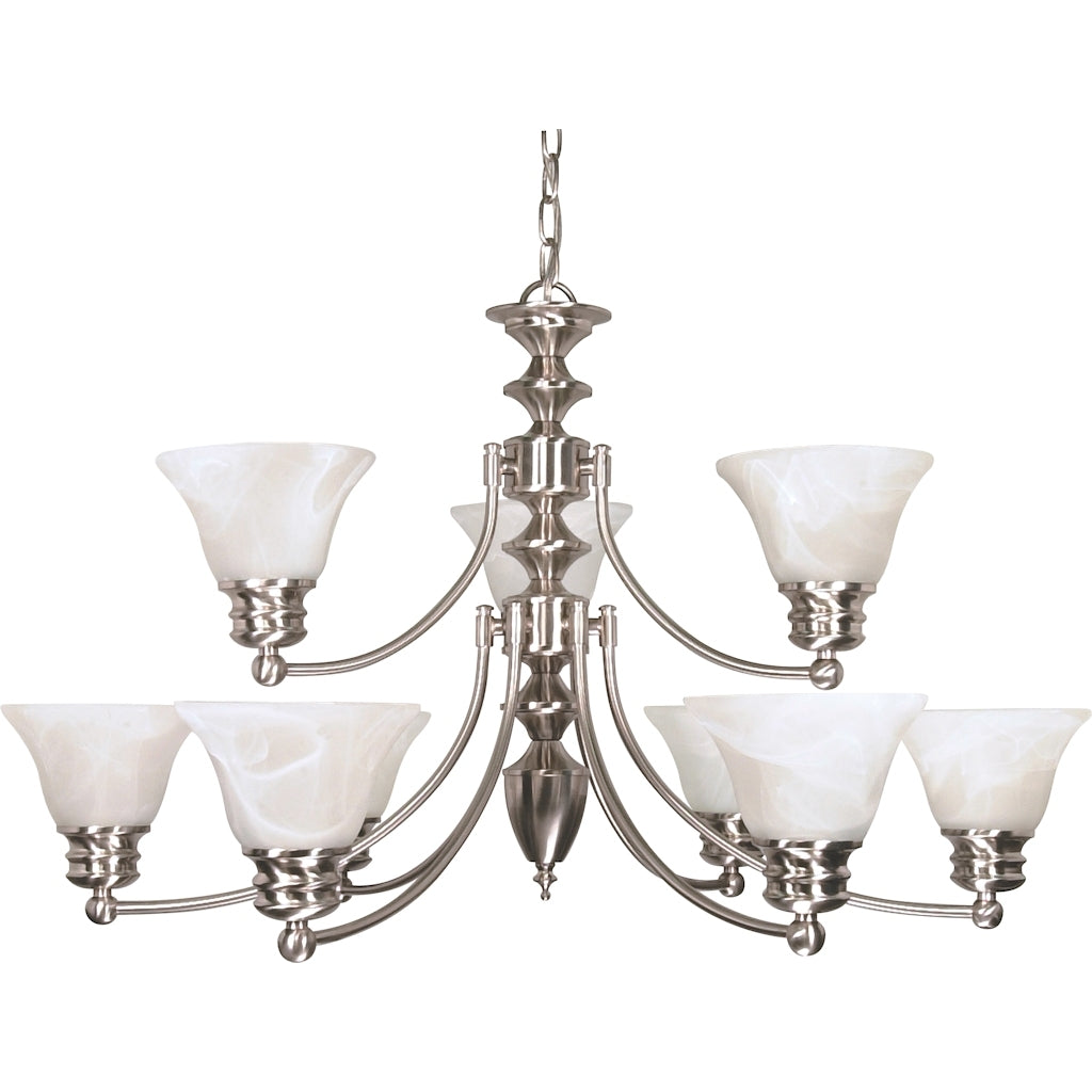 9 Light Brushed Nickel Alabaster Glass Bell Shades Chandelier Light Fixture 1