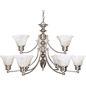 9 Light Brushed Nickel Alabaster Glass Bell Shades Chandelier Light Fixture 1