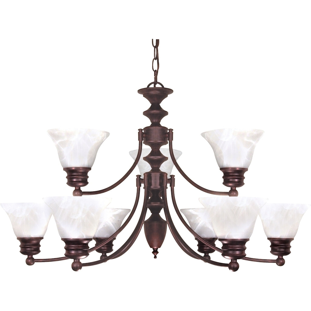 9 Light Old Bronze Alabaster Glass Bell Shades Chandelier Light Fixture 1