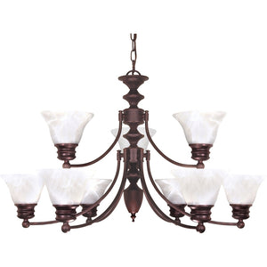 9 Light Old Bronze Alabaster Glass Bell Shades Chandelier Light Fixture 1