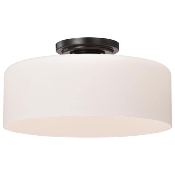 1 Light 13" 120 volt Gun Metal Satin White Glass Flush Light Fixture 2
