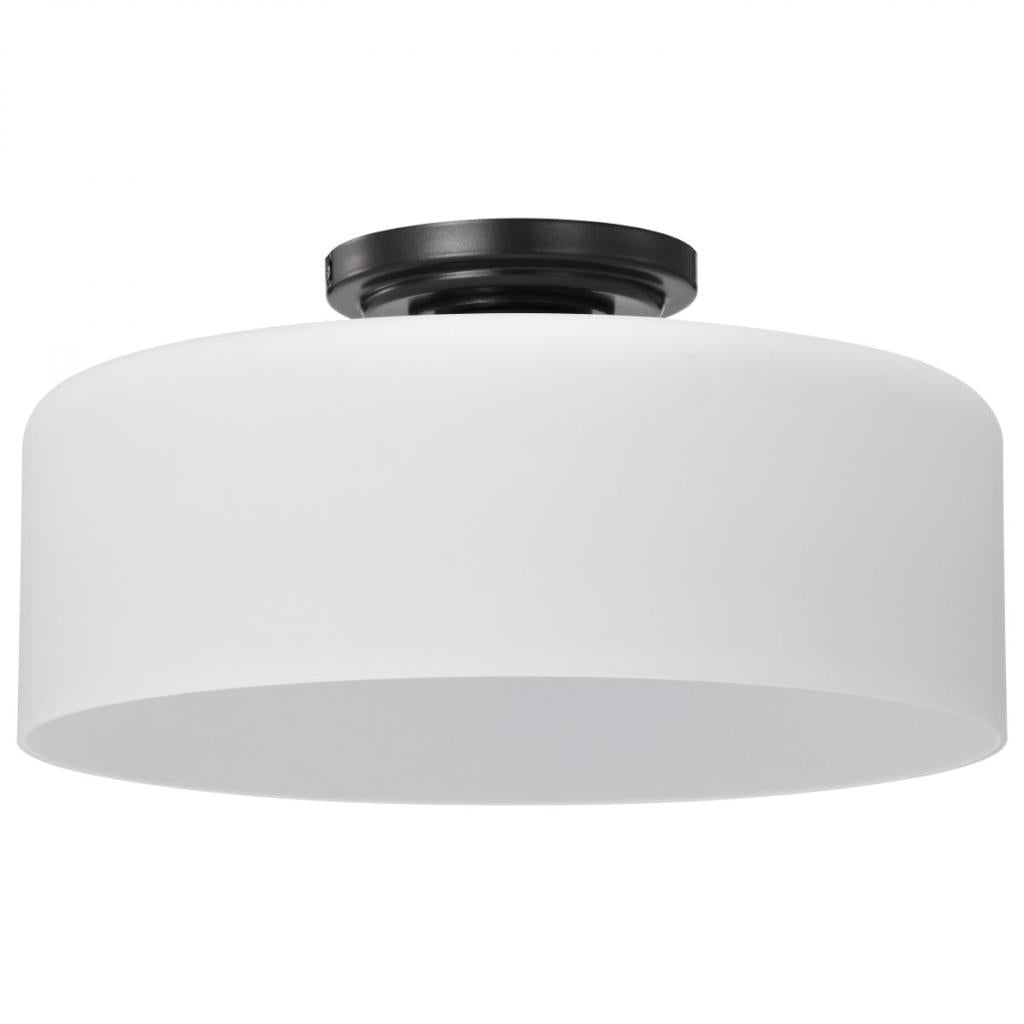 1 Light 13" 120 volt Gun Metal Satin White Glass Flush Light Fixture 1
