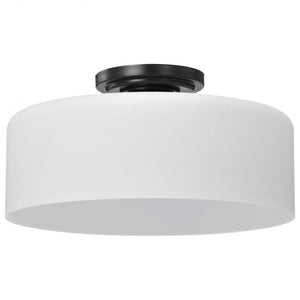 1 Light 13" 120 volt Gun Metal Satin White Glass Flush Light Fixture 1