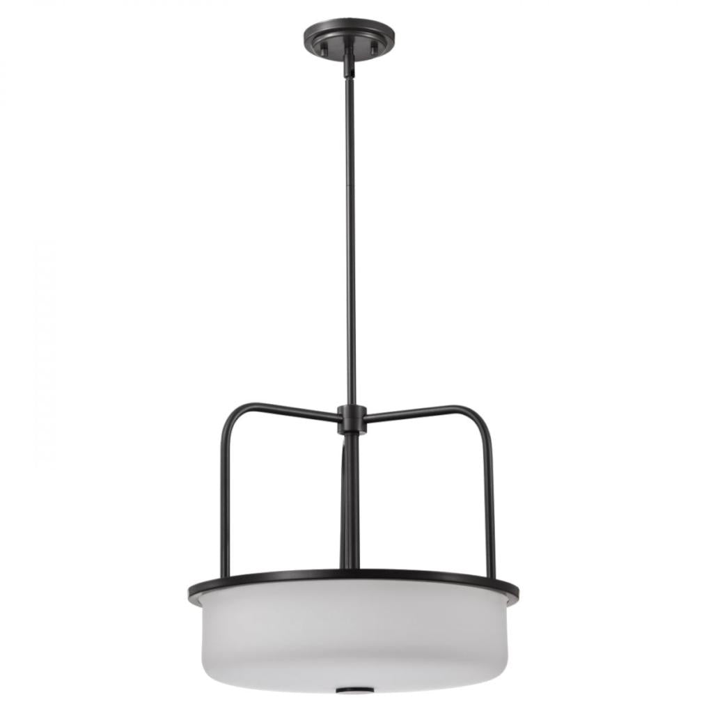 17" 3 Light Gun Metal Satin White Glass Pendant Light Fixture 1
