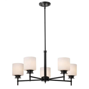 28" 5 Lamp 120 volt Gun Metal Satin White Glass Chandelier 2