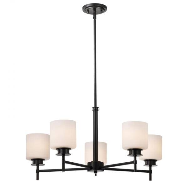 28" 5 Lamp 120 volt Gun Metal Satin White Glass Chandelier 2