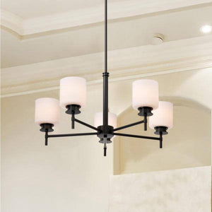 28" 5 Lamp 120 volt Gun Metal Satin White Glass Chandelier 3