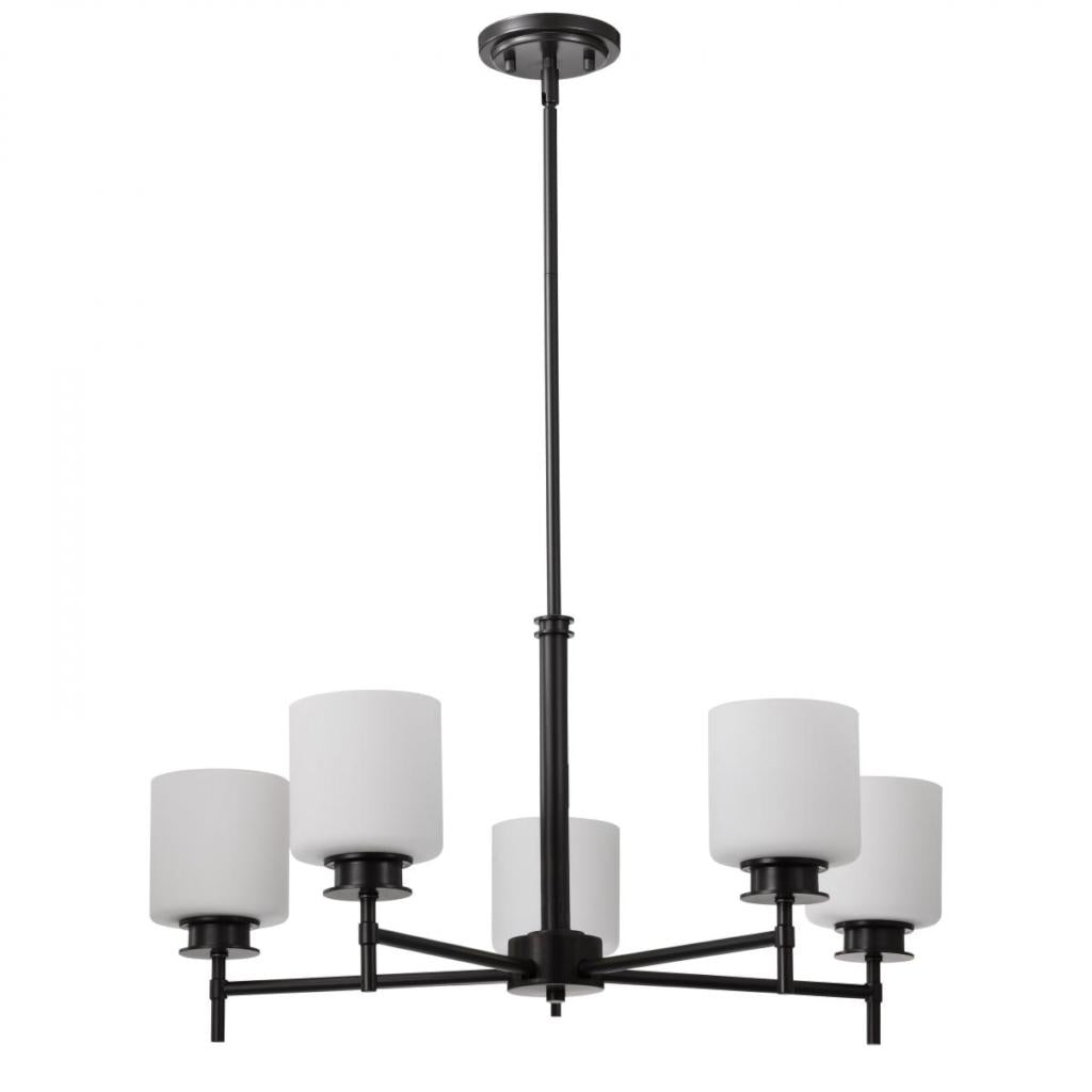 28" 5 Lamp 120 volt Gun Metal Satin White Glass Chandelier 1