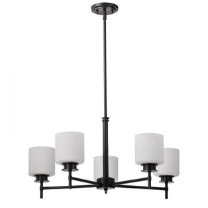 28" 5 Lamp 120 volt Gun Metal Satin White Glass Chandelier 1