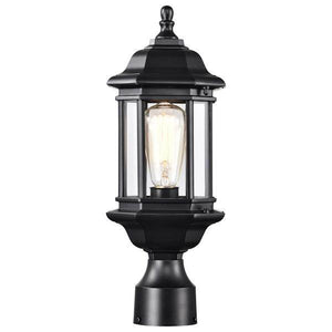 1 Lamp 16" 120 volt Matte Black Clear Glass Outdoor Post Top Lantern Light Fixture 2