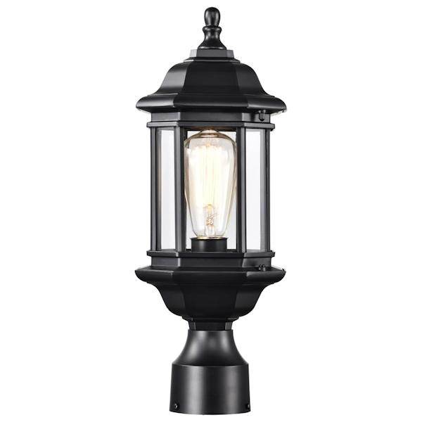 1 Lamp 16" 120 volt Matte Black Clear Glass Outdoor Post Top Lantern Light Fixture 2