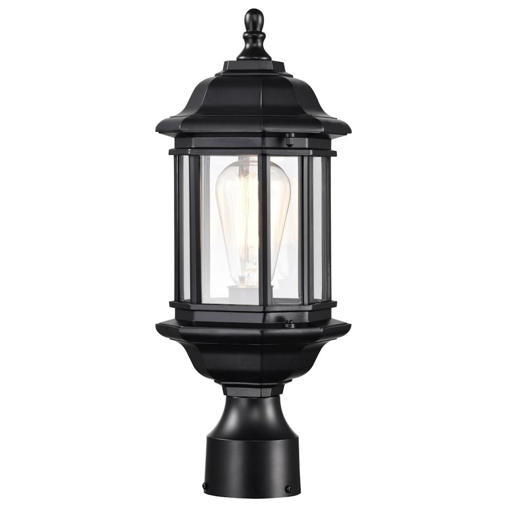 1 Lamp 16" 120 volt Matte Black Clear Glass Outdoor Post Top Lantern Light Fixture 1