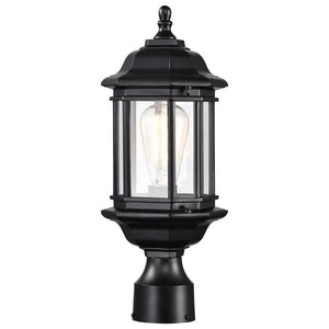 1 Lamp 16" 120 volt Matte Black Clear Glass Outdoor Post Top Lantern Light Fixture 1