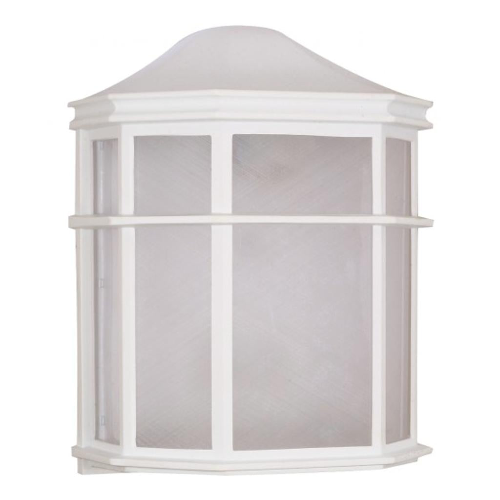 1 Light 10" White Linen Acrylic Lens Cage Wall Outdoor Lantern Light Fixture 1
