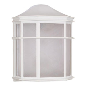 1 Light 10" White Linen Acrylic Lens Cage Wall Outdoor Lantern Light Fixture 1
