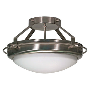 2 Light Brushed Nickel White Opal Glass Shade Ceiling Light Fixture 1