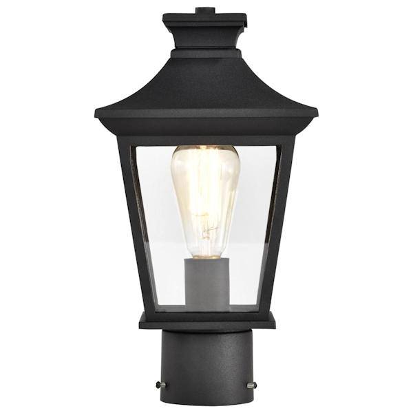1 Light 14" Matte Black Clear Glass Shade Post Lantern 2
