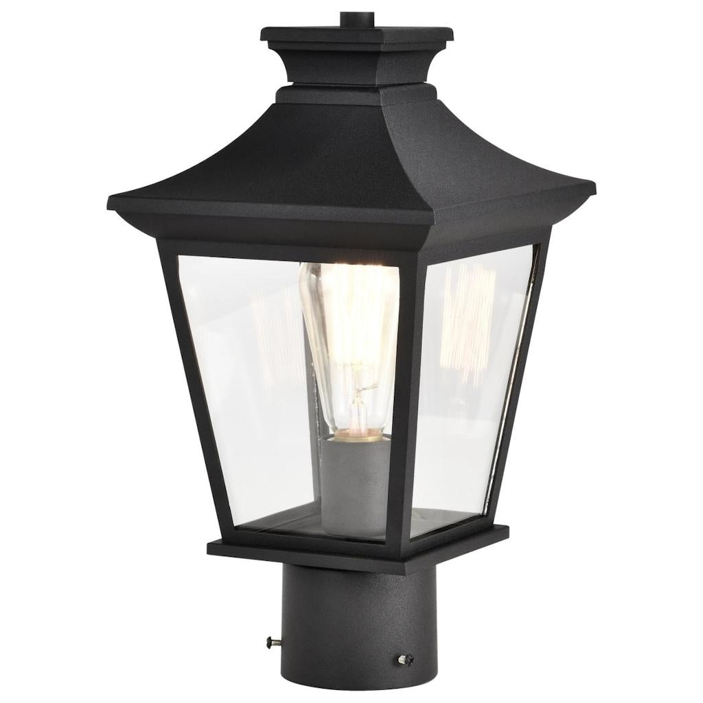 1 Light 14" Matte Black Clear Glass Shade Post Lantern 1