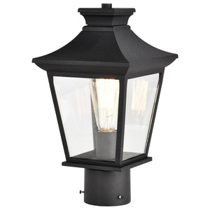 1 Light 14" Matte Black Clear Glass Shade Post Lantern 1