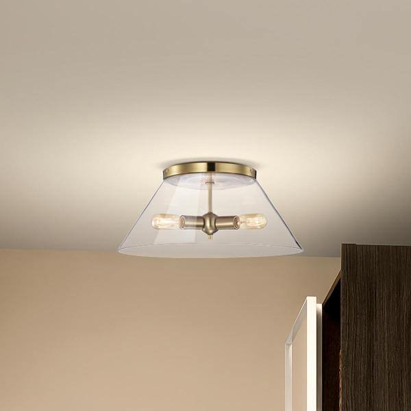 3 Light Large Vintage Brass/Clear Glass Ceiling Light Fixture 2