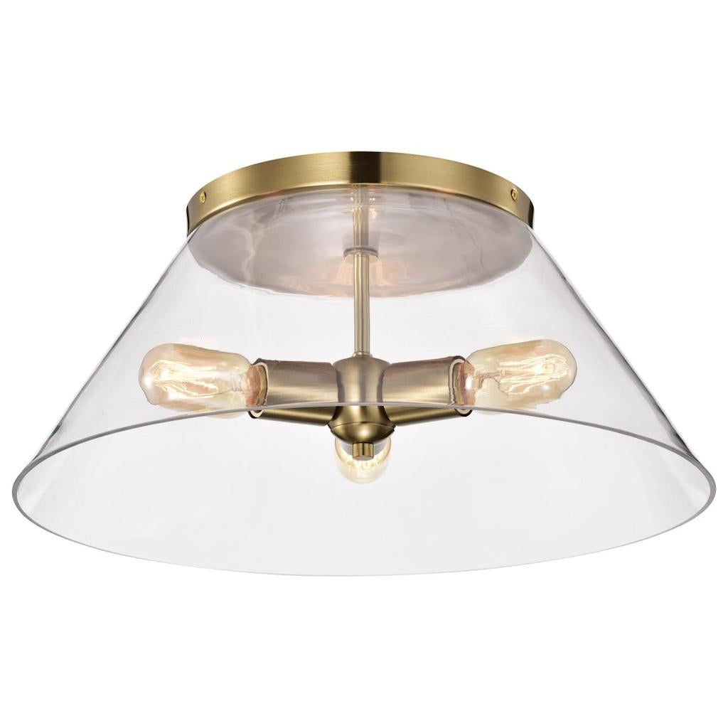 3 Light Large Vintage Brass/Clear Glass Ceiling Light Fixture 1